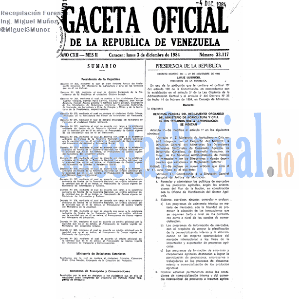 Gaceta Oficial 33117 del 3 Diciembre 1984