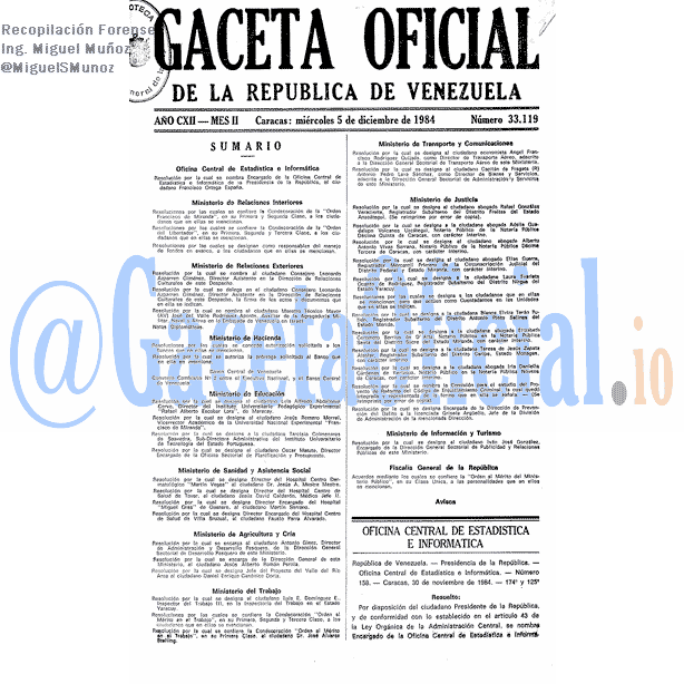 Gaceta Oficial 33119 del 5 Diciembre 1984
