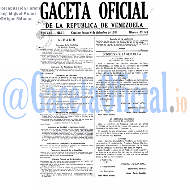Gaceta Oficial 33120 del 6 Diciembre 1984