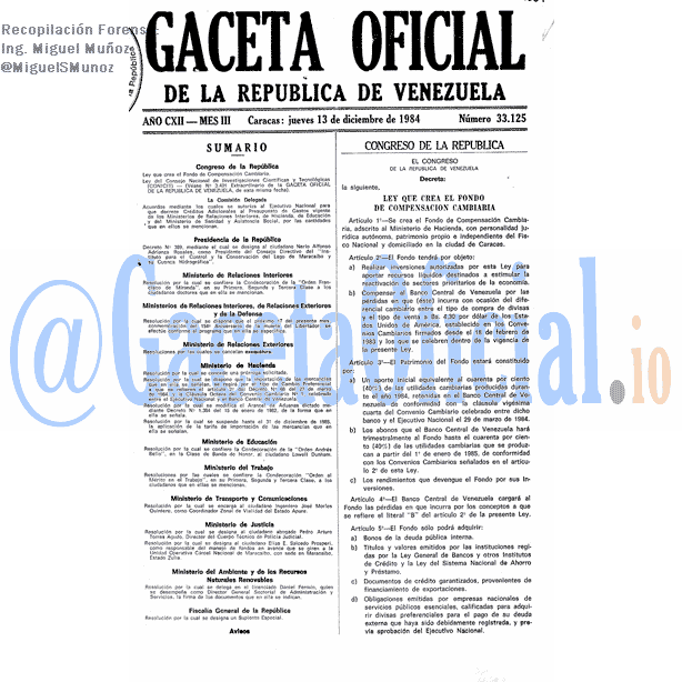 Gaceta Oficial 33125 del 13 Diciembre 1984