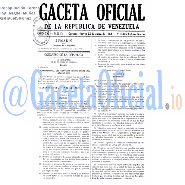 Gaceta Oficial 3316 del 12 Enero 1984