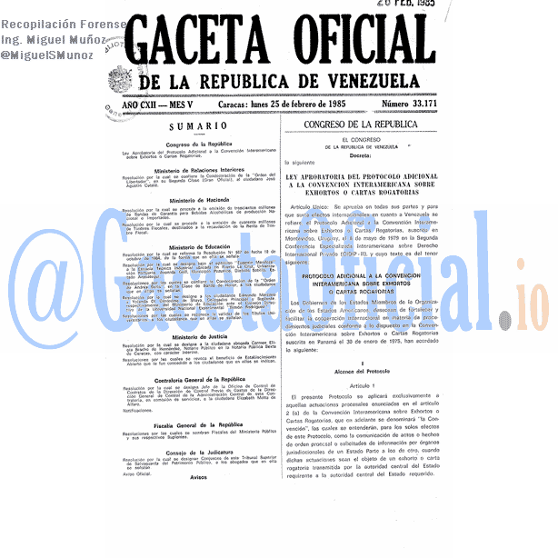 Gaceta Oficial 33171 del 25 Febrero 1985