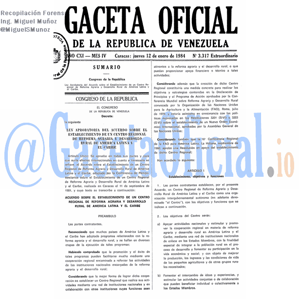Gaceta Oficial 3317 del 12 Enero 1984