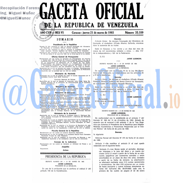 Gaceta Oficial 33189 del 21 Marzo 1985