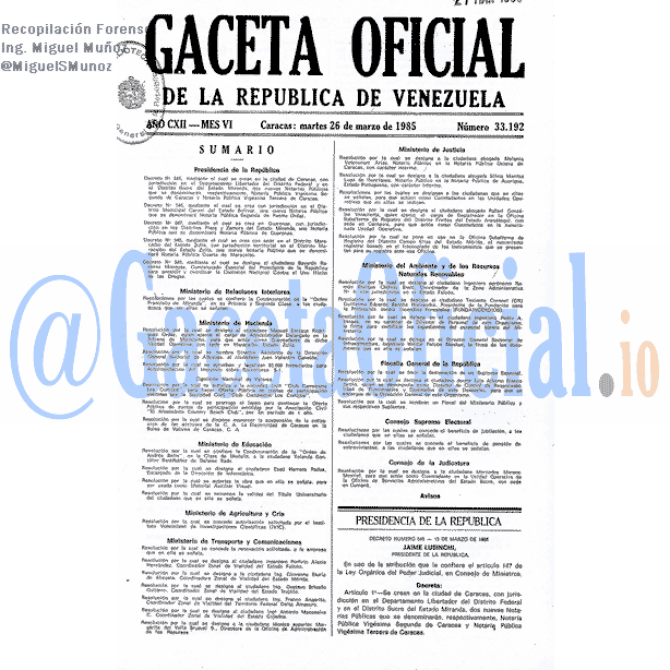 Gaceta Oficial 33192 del 26 Marzo 1985