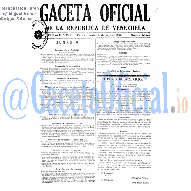 Gaceta Oficial 33222 del 14 Mayo 1985