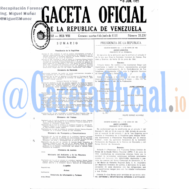 Gaceta Oficial 33237 del 4 Junio 1985