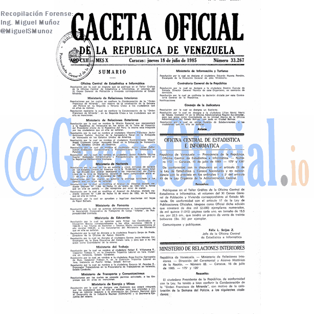 Gaceta Oficial 33267 del 18 Julio 1985
