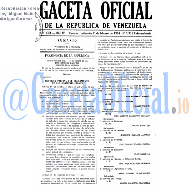 Gaceta Oficial 3336 del 1 Febrero 1984