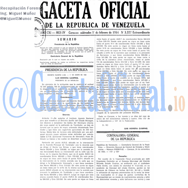 Gaceta Oficial 3337 del 1 Febrero 1984