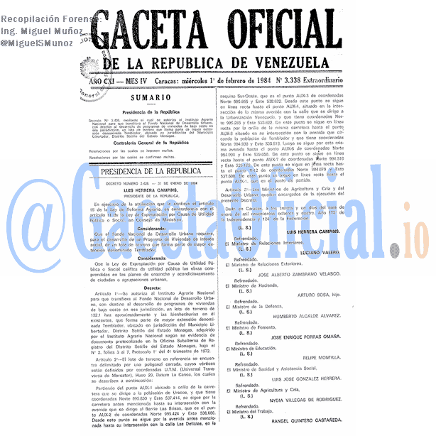 Gaceta Oficial 3338 del 1 Febrero 1984