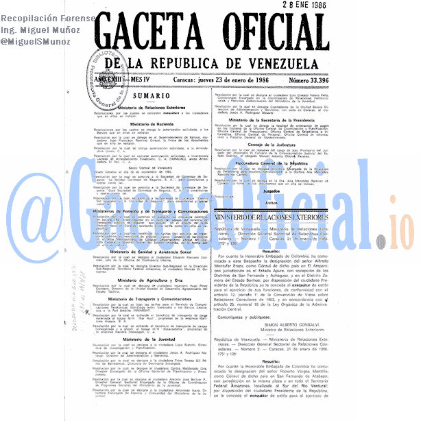 Gaceta Oficial 33396 del 23 Enero 1986