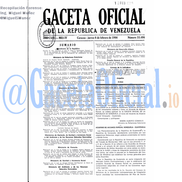 Gaceta Oficial 33406 del 6 Febrero 1986