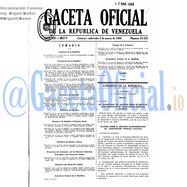 Gaceta Oficial 33423 del 5 Marzo 1986
