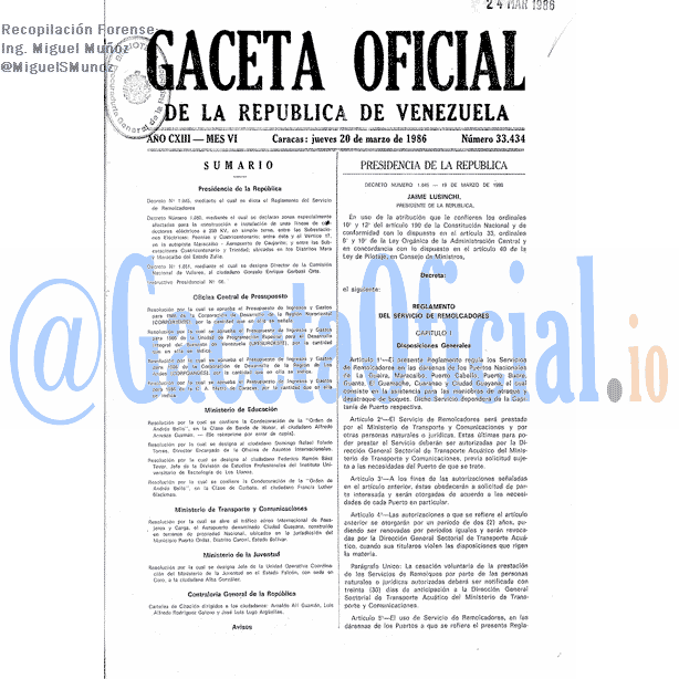 Gaceta Oficial 33434 del 20 Marzo 1986