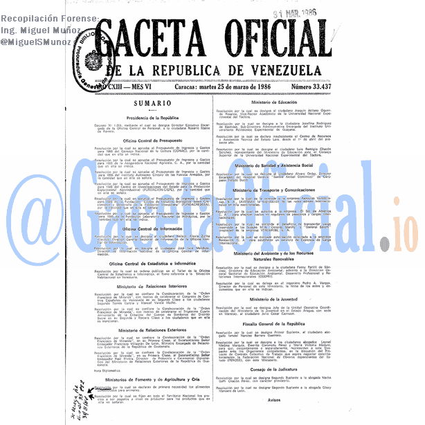 Gaceta Oficial 33437 del 25 Marzo 1986