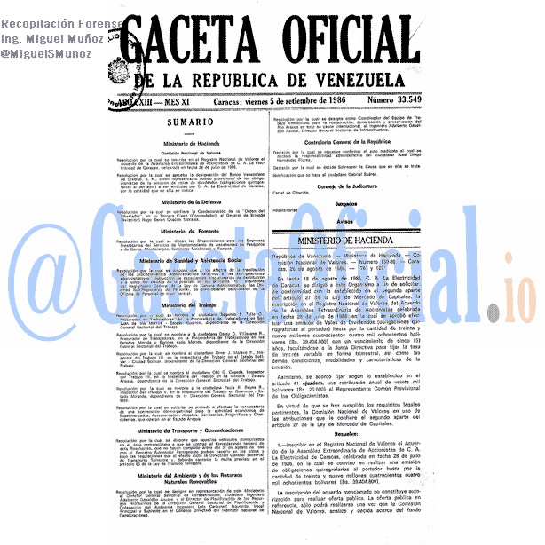 Gaceta Oficial 33549 del 5 Septiembre 1986