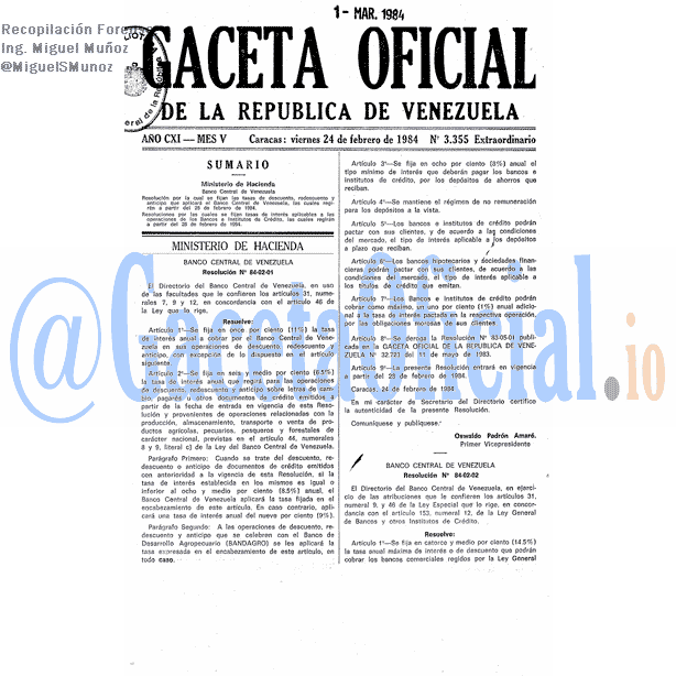 Gaceta Oficial 3355 del 24 Febrero 1984