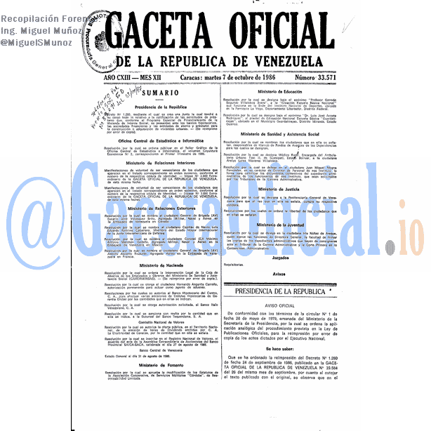 Gaceta Oficial 33571 del 7 Octubre 1986