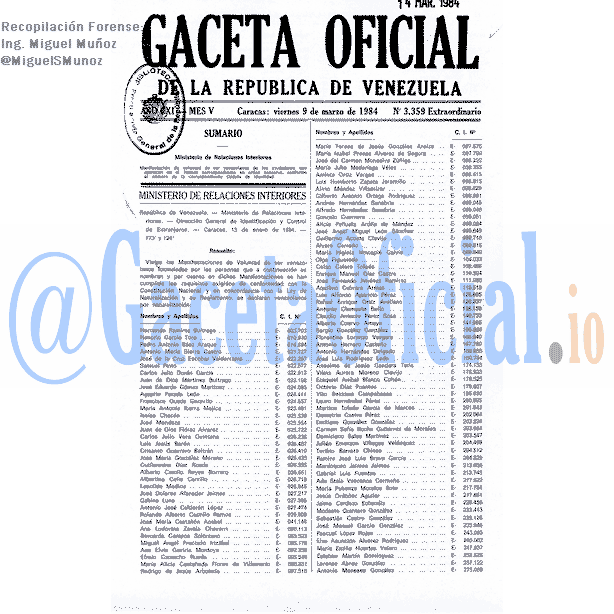 Gaceta Oficial 3359 del 9 Marzo 1984