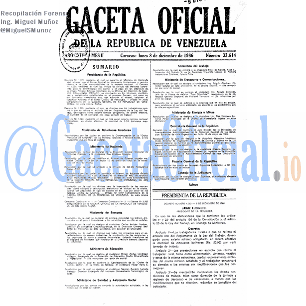 Gaceta Oficial 33614 del 8 Diciembre 1986