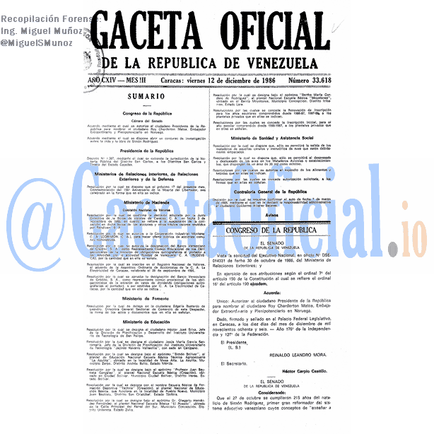 Gaceta Oficial 33618 del 12 Diciembre 1986
