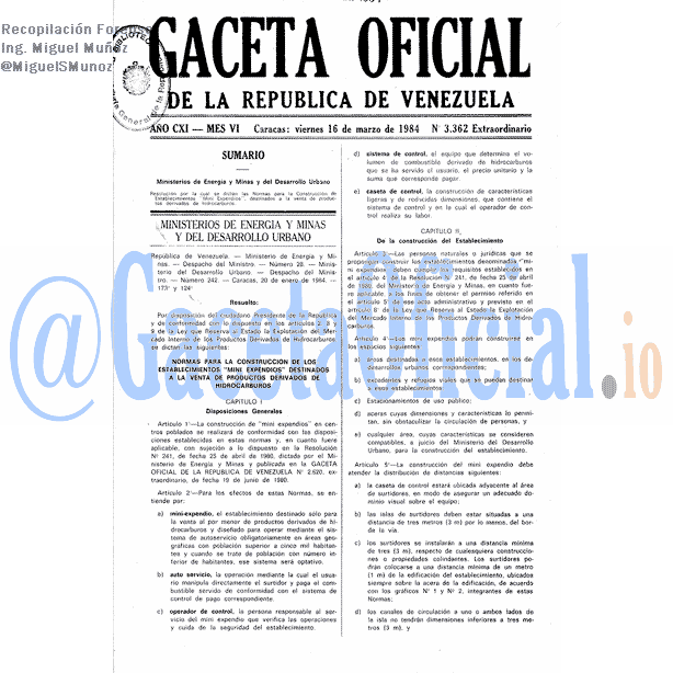Gaceta Oficial 3362 del 16 Marzo 1984