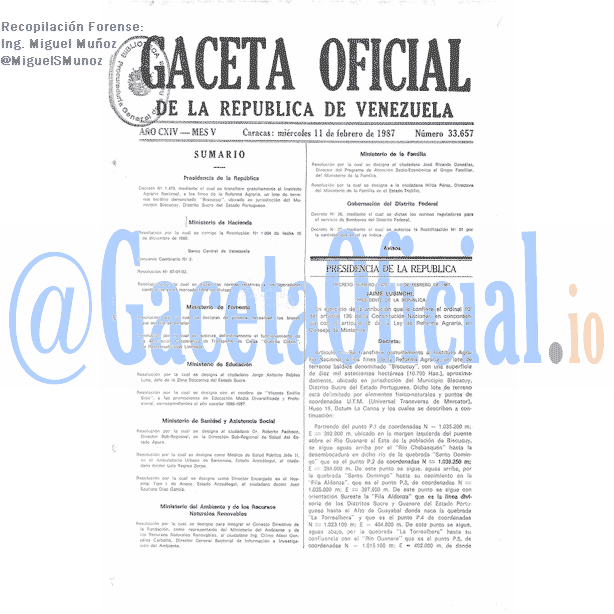 Gaceta Oficial 33657 del 11 Febrero 1987