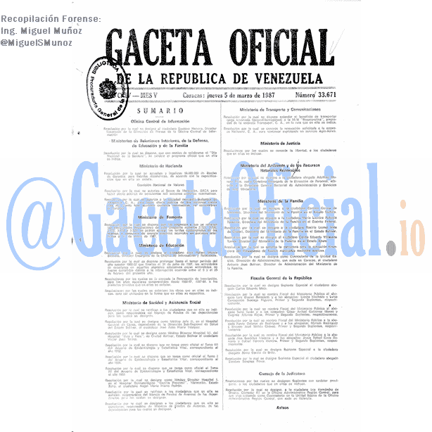 Gaceta Oficial 33671 del 5 Marzo 1987