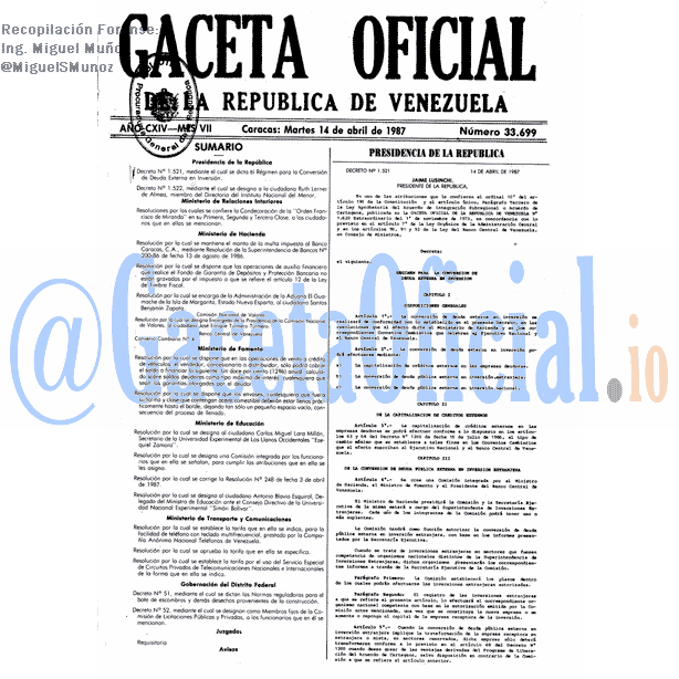 Gaceta Oficial 33699 del 14 Abril 1987