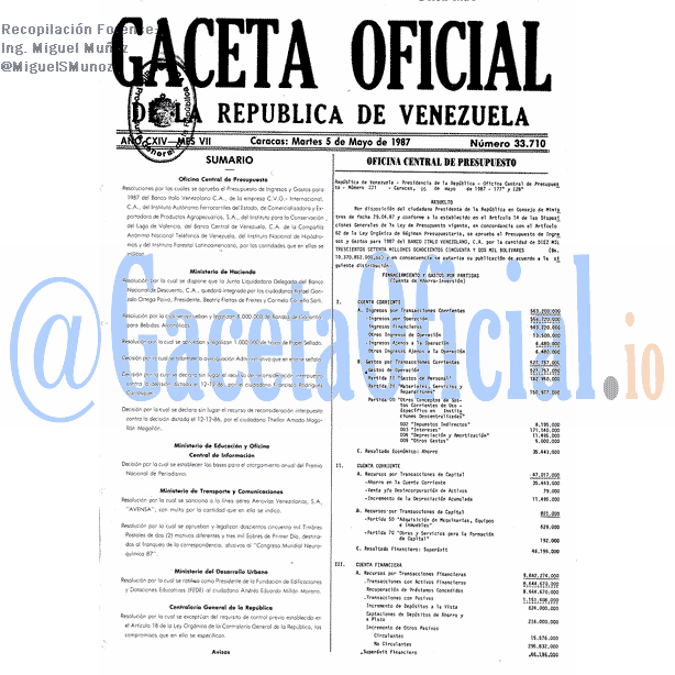 Gaceta Oficial 33710 del 5 Mayo 1987