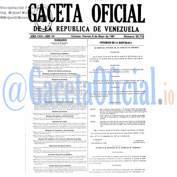 Gaceta Oficial 33713 del 8 Mayo 1987