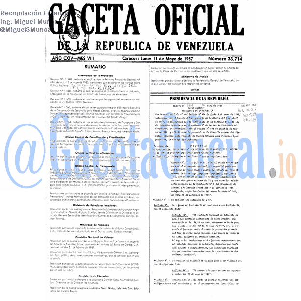 Gaceta Oficial 33714 del 11 Mayo 1987