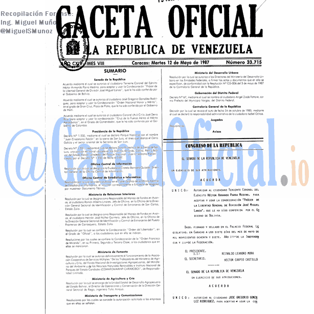 Gaceta Oficial 33715 del 12 Mayo 1987