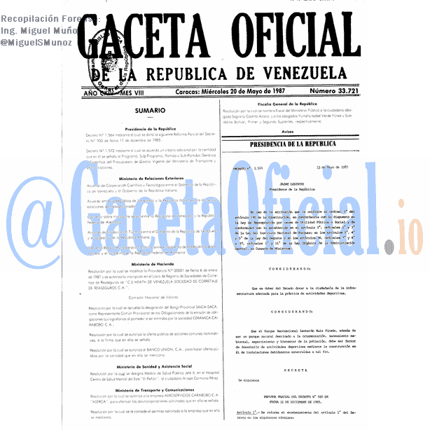 Gaceta Oficial 33721 del 20 Mayo 1987