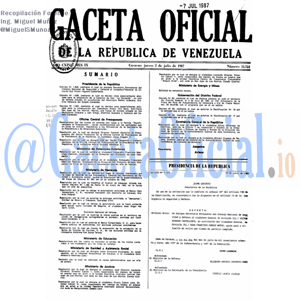 Gaceta Oficial 33751 del 2 Julio 1987