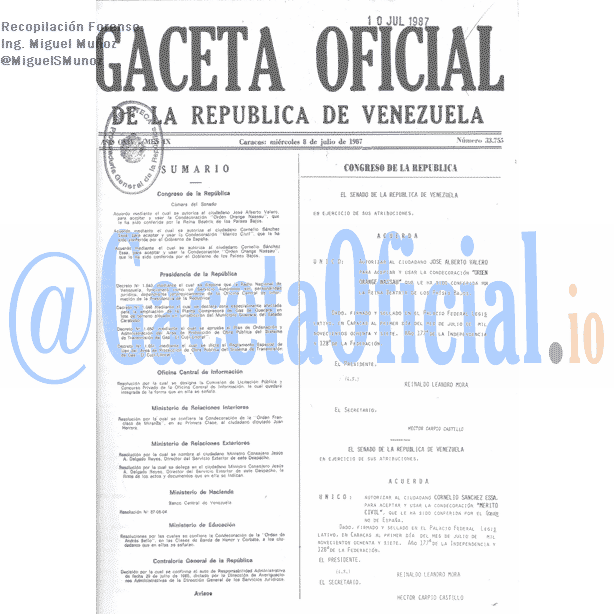 Gaceta Oficial 33755 del 8 Julio 1987