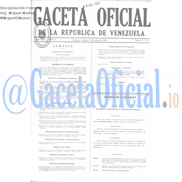 Gaceta Oficial 33762 del 17 Julio 1987