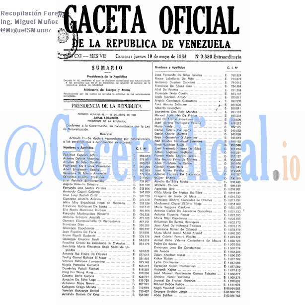 Gaceta Oficial 3380 del 10 Mayo 1984