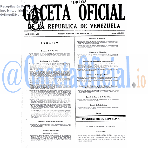 Gaceta Oficial 33823 del 14 Octubre 1987