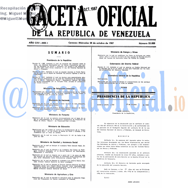 Gaceta Oficial 33833 del 28 Octubre 1987