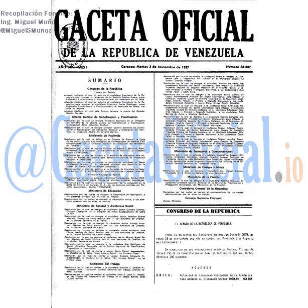 Gaceta Oficial 33837 del 3 Noviembre 1987
