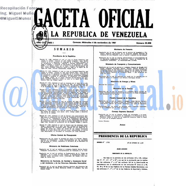Gaceta Oficial 33838 del 4 Noviembre 1987