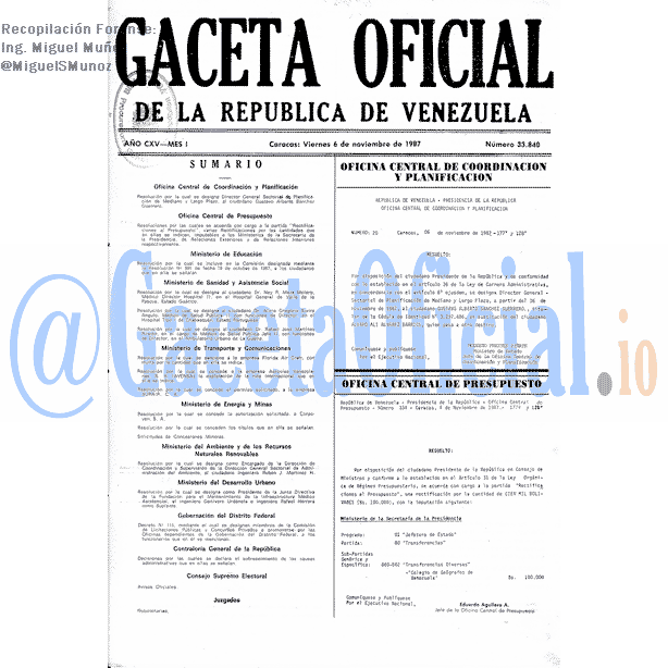 Gaceta Oficial 33840 del 6 Noviembre 1987