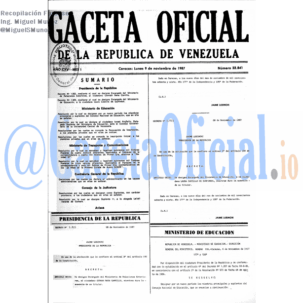 Gaceta Oficial 33841 del 9 Noviembre 1987