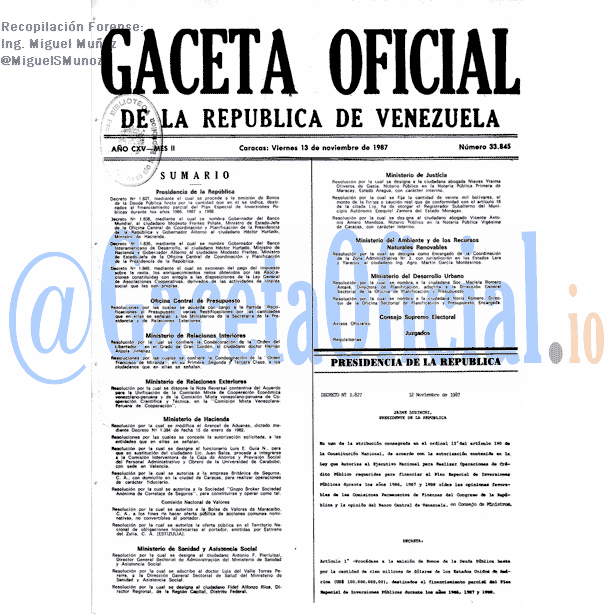 Gaceta Oficial 33845 del 13 Noviembre 1987