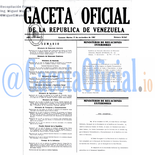 Gaceta Oficial 33847 del 17 Noviembre 1987