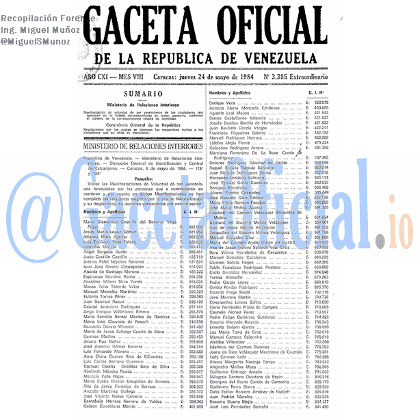 Gaceta Oficial 3385 del 24 Mayo 1984