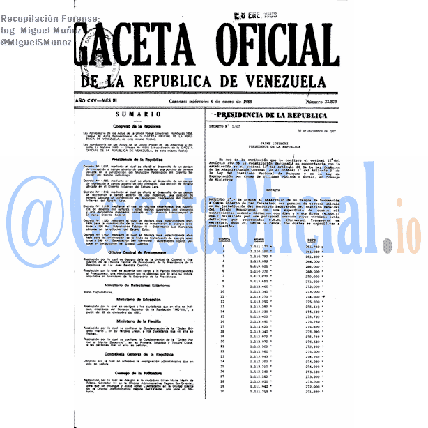 Gaceta Oficial 33879 del 6 Enero 1988