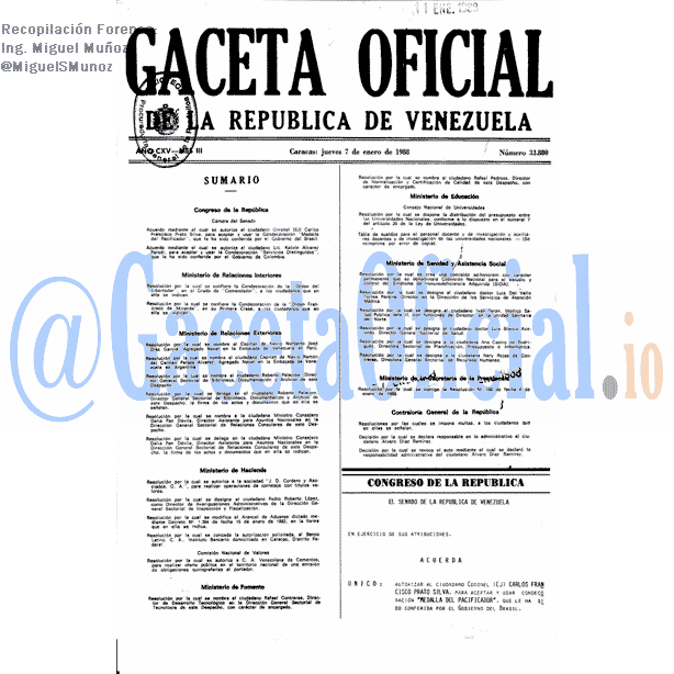 Gaceta Oficial 33880 del 7 Enero 1988